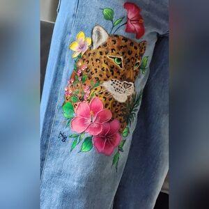 Old Navy Blue Jeans with Floral Leopard Design